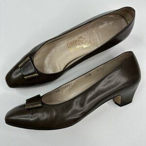 Salvatore Ferragamo Women’s Brown Canora‎ Designer Leather Pump US 7.5 B